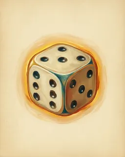 A glowing ivory die showing a six
